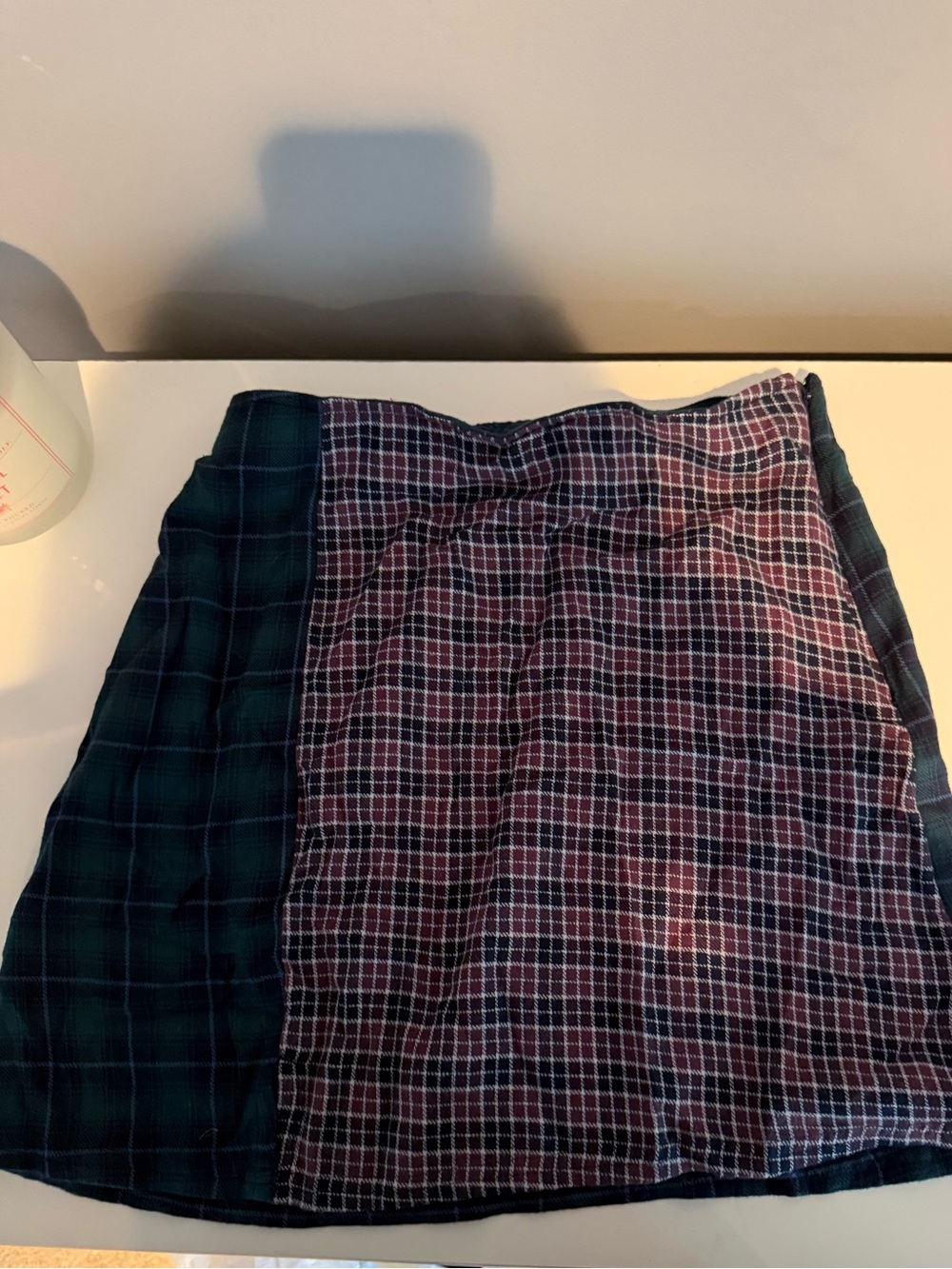 American Eagle Outfitters Two-Tone Plaid Mini Skirt - Navy & Burgundy